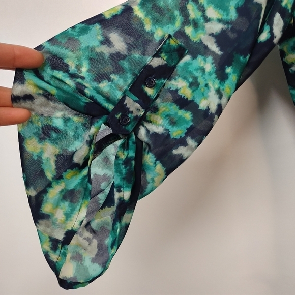 Apt. 9 Navy Blue & Teal Sheer 3/4 Sleeves Blouse Size L - Picture 8 of 12